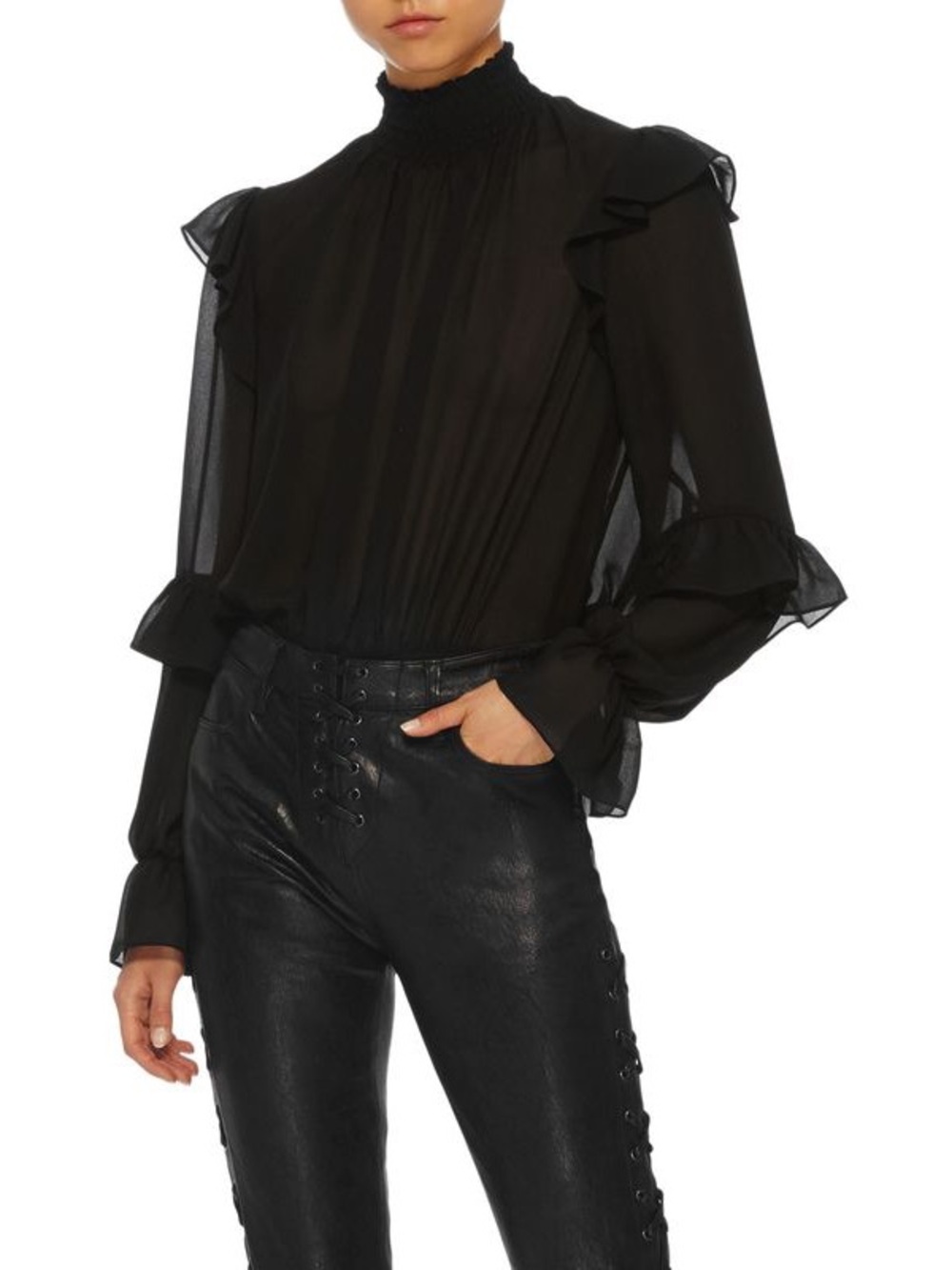 Frame Ruffle High-Neck Blouse